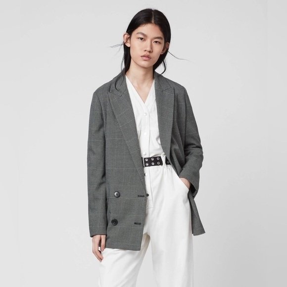 All Saints / Helei check glen plaid oversize double breasted Blazer Uk 12 US 8 - Picture 1 of 5